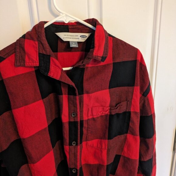 Old Navy Boyfriend Fit Buffalo Plaid Red and Black Button Front Flannel Shirt M - Picture 2 of 7